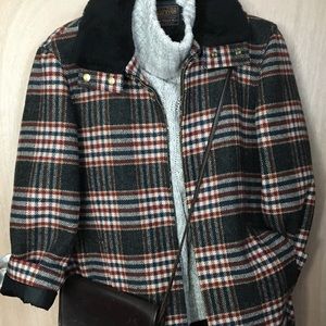 PENDLETON 90s Plaid Coat Faux Fur Collar